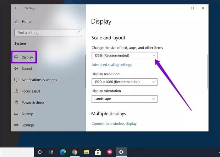 Display-Settings_935adec67b324b146ff212ec4c69054f كيفية تغيير حجم شريط المهام في نظام التشغيل Windows 10