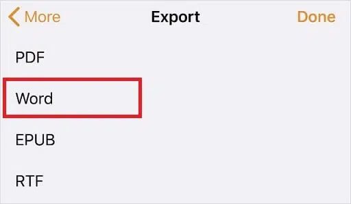 Export-options-from-Pages-app-iphone كيفية فتح ملف Pages على Windows 10