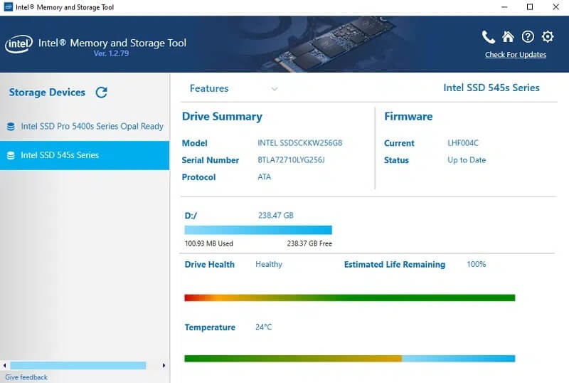 Intel-Memory-and-Storage-Tool 11 أداة مجانية للتحقق من صحة SSD وأدائه