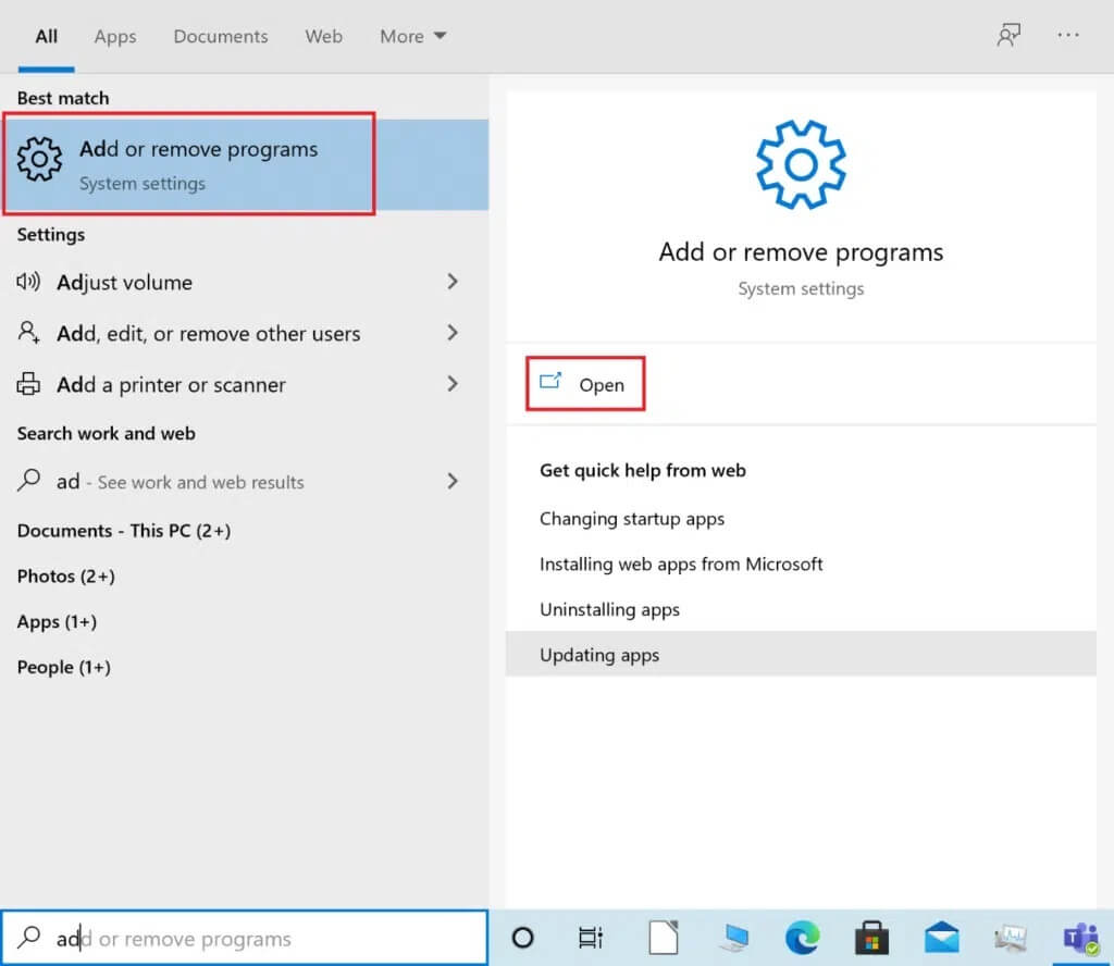 Launch-Add-or-Remove-programs-by-searching-them-in-the-Windows-search-box-1024x888-1 إصلاح عدم عمل إشعارات Discord