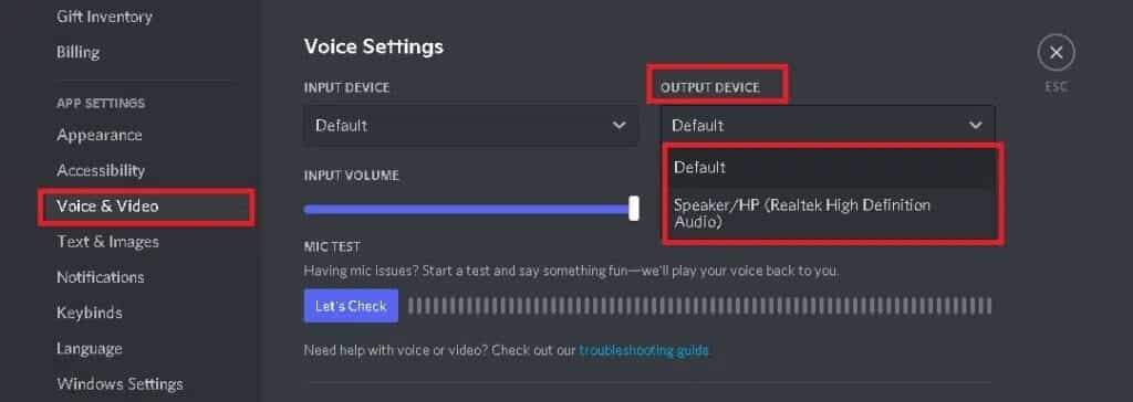 Output-Device-as-you-Computer-in-Voice-and-Video-Settings-1024x364-1 إصلاح عدم عمل إشعارات Discord