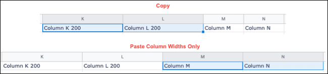 PasteColumnWidthsOnly-GoogleSheetsSpecial كيفية استخدام خيارات اللصق الخاصة على Google Sheets
