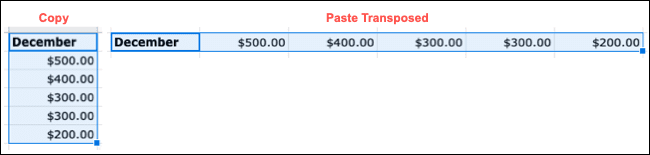 PasteTransposed-GoogleSheetsSpecial كيفية استخدام خيارات اللصق الخاصة على Google Sheets