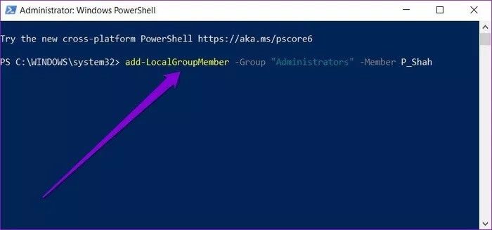 PowerShell_935adec67b324b146ff212ec4c69054f أفضل 5 طرق لتغيير حساب المسؤول في Windows 10