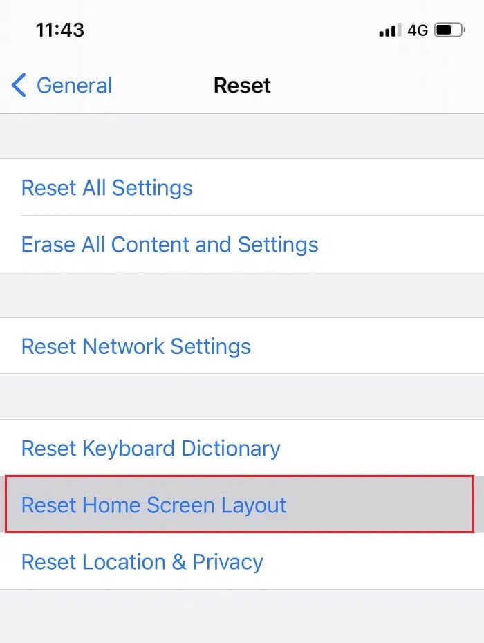 Reset-Home-Screen-Layout إصلاح App Store مفقود على iPhone