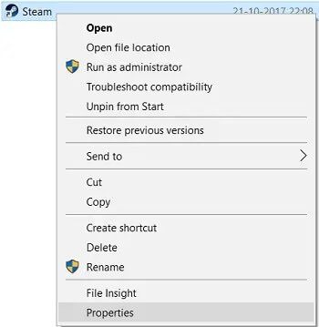 Right-click-on-Steam-shortcut-on-your-desktop-and-select-Properties كيفية إصلاح Steam لا يقوم بتحميل الألعاب