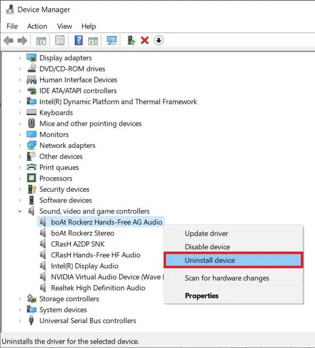 Right-click-on-the-problematic-microphone—Select-Uninstall-device إصلاح استمرار انقطاع الصوت في نظام التشغيل Windows 10