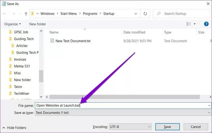 Save-Text-Document-as-Batch-File_935adec67b324b146ff212ec4c69054f أفضل 3 طرق لفتح صفحة ويب عند بدء التشغيل في Windows 10