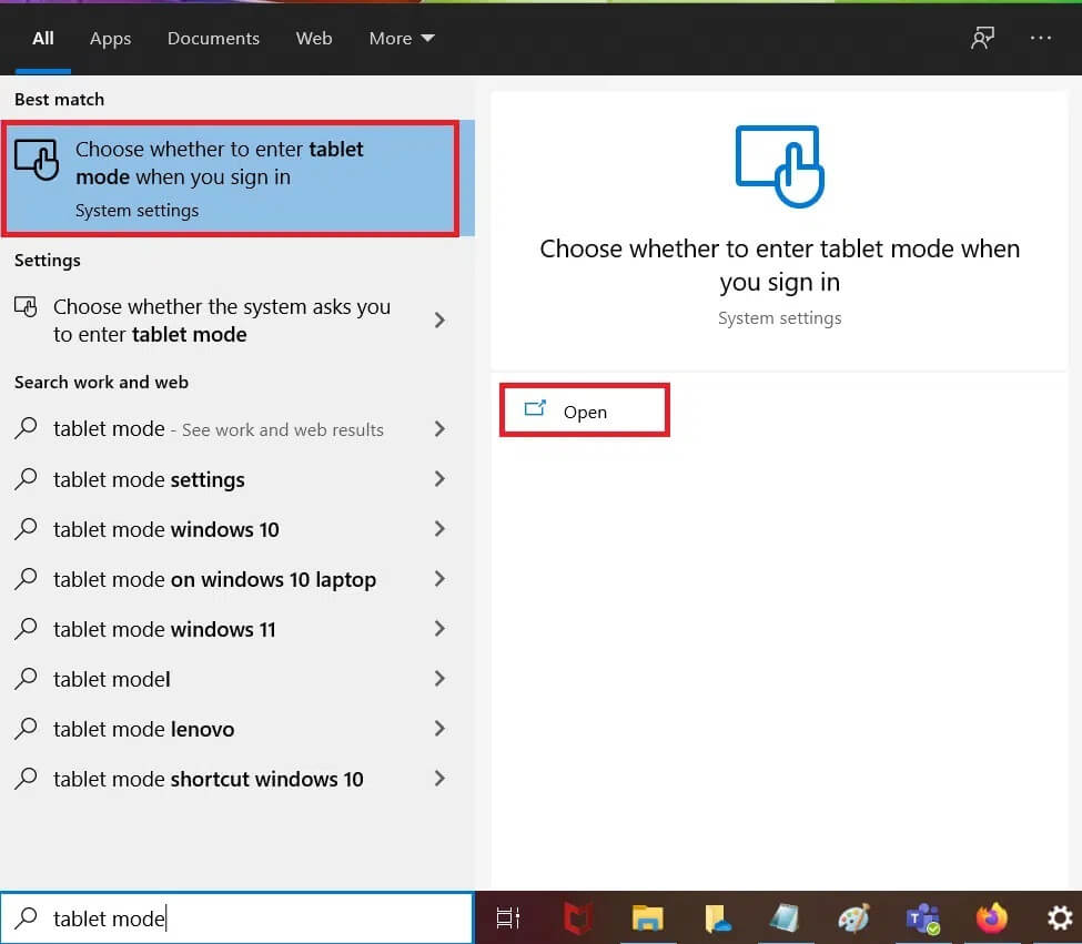 Search-to-open-Tablet-Mode-settings إصلاح عدم القدرة على التمرير بشكل صحيح من خلال عجلة الماوس
