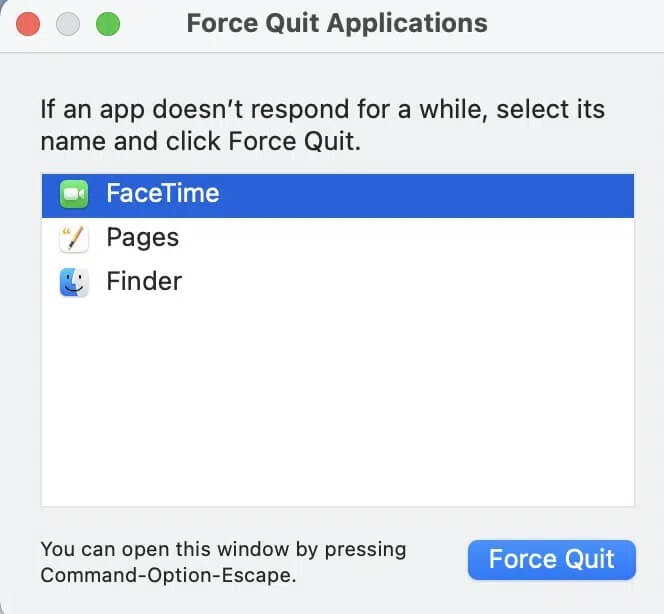 Select-FaceTime-from-this-list-and-click-on-Force-Quit كيفية إصلاح عدم عمل كاميرا الـ Mac