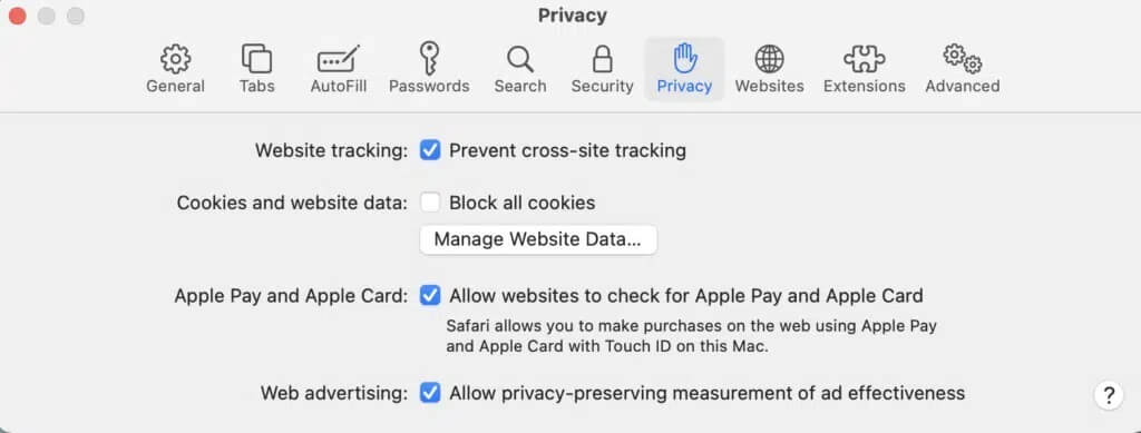 Select-the-Privacy-tab-and-click-the-Manage-Website-Data-button-1024x389-1 لماذا الإنترنت على جهاز Mac بطيئة للغاية؟