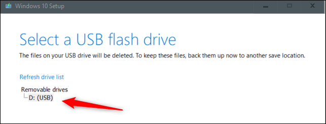 Select-the-USB-drive-to-use. كيفية تثبيت Windows 10 من محرك أقراص USB
