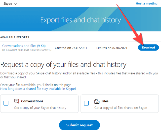 Select-the-download-button-to-download-a-copy-of-your-conversation-and-files-data هل يمكنك حذف حساب Skype الخاص بك؟