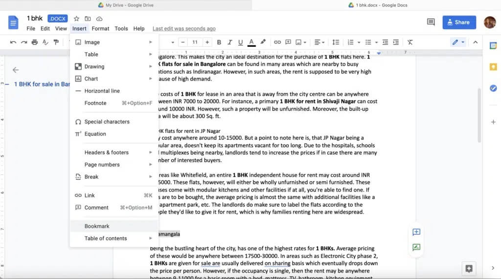 Select-this-and-tap-Bookmark-from-the-Insert-menu-in-the-toolbar-1024x571-1 كيفية إضافة جدول المحتويات في Google Docs