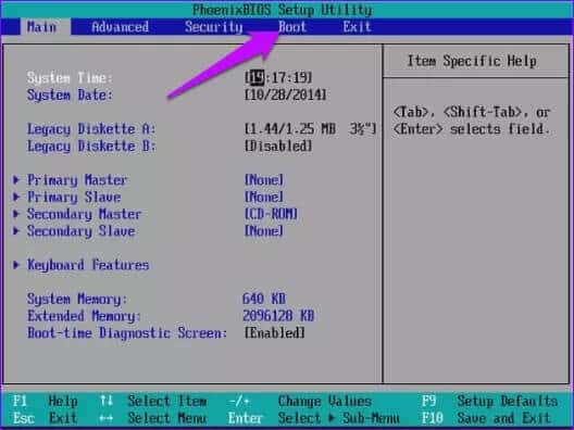 Setup-utility-windows-10-boot-option_4d470f76dc99e18ad75087b1b8410ea9 أفضل 5 طرق لإصلاح خطأ الجهاز غير قابل للتمهيد على Windows 10