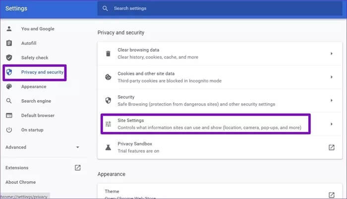 Site-Settings-in-Chrome_935adec67b324b146ff212ec4c69054f أفضل 7 طرق لإصلاح فتح المواقع غير المرغوب فيها تلقائيًا في Google Chrome