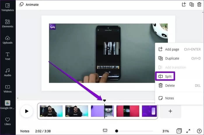 Split-Video-in-Canva_935adec67b324b146ff212ec4c69054f كيفية إنشاء مقاطع فيديو وتحريرها في Canva