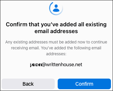 Step2ConfirmEmailAddresses-iCloudCustomEmailDomain كيفية إعداد دومين بريد إلكتروني مخصص على iCloud