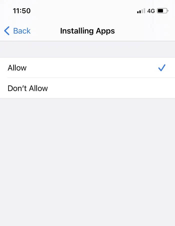 To-allow-the-installation-of-apps-on-your-iOS-device-enable-this-option-by-tapping-Allow إصلاح App Store مفقود على iPhone
