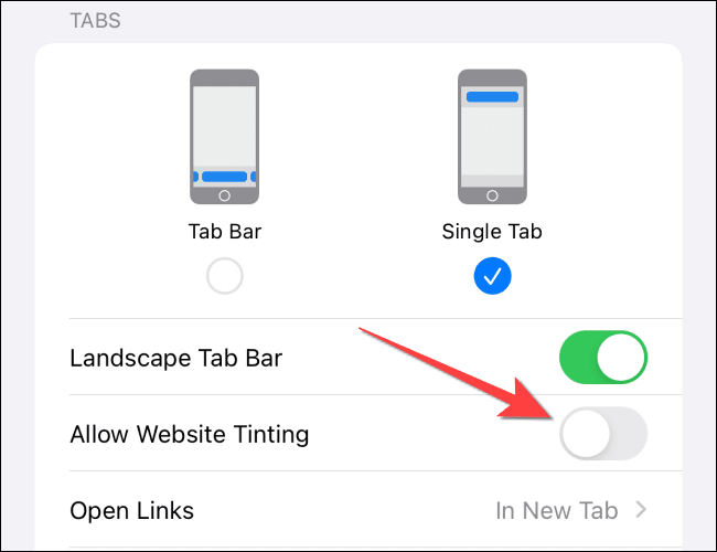 Toggle-off-switch-for-allow-website-tinting-on-iphone-or-ipad كيفية تعطيل تلوين موقع الويب في Safari
