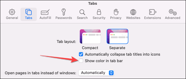 Uncheck-option-for-show-color-in-tab-bar كيفية تعطيل تلوين موقع الويب في Safari