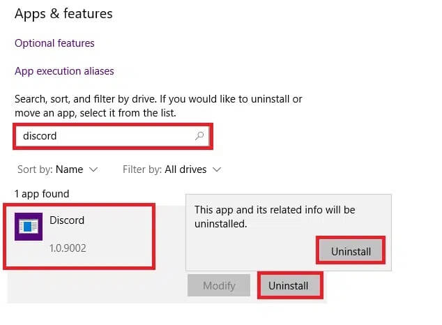 Uninstall-Discord-1 إصلاح عدم عمل إشعارات Discord