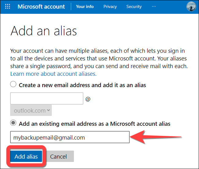 add-a-new-email-address-and-select-add-alias-for-microsoft-account هل يمكنك حذف حساب Skype الخاص بك؟