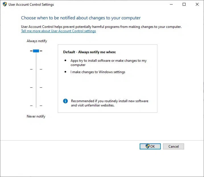 always-notify-it-is-recommended-if-you-routinely كيفية تمكين التحكم في حساب المستخدم في أنظمة Windows