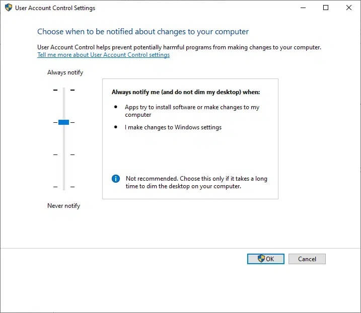 always-notify-me-and-do-not-dim-my-desktop-when كيفية تمكين التحكم في حساب المستخدم في أنظمة Windows