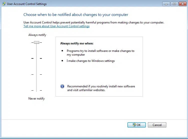 always-notify-me-when-if-you-try-to-make-changes كيفية تمكين التحكم في حساب المستخدم في أنظمة Windows
