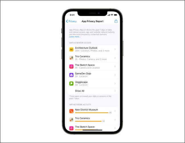 app_privacy_report الجديد في iOS 15 و iPadOS 15 و macOS Monterey