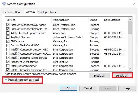 check-the-box-next-to-hide-all-microsoft-services كيفية إصلاح Steam لا يقوم بتحميل الألعاب