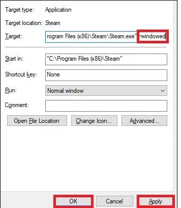 click-on-apply-greater-ok-to-save-the-changes كيفية فتح ألعاب Steam في وضع النافذة