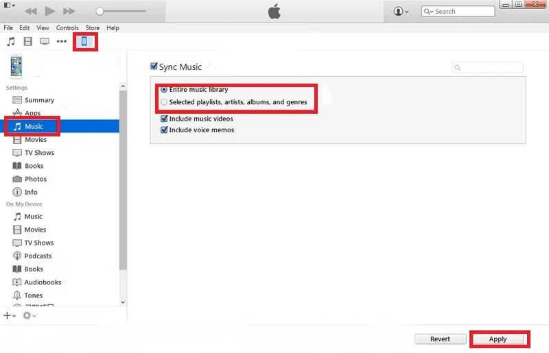 click-on-apply-to-transfer-the-songs-from-itunes-l كيفية نقل قائمة التشغيل من iPhone إلى iTunes