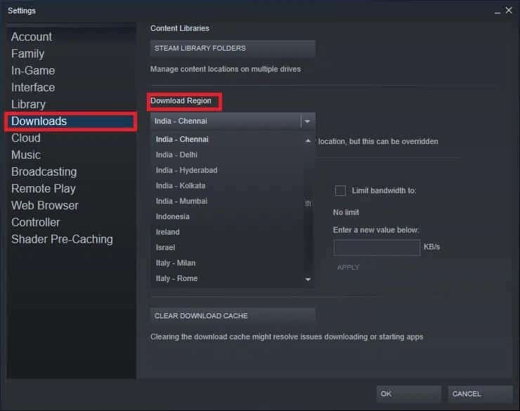 click-on-the-section-titled-download-region-to-rev كيفية إصلاح Steam لا يقوم بتحميل الألعاب