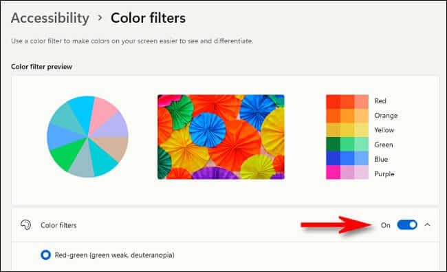 color_filters_on كيفية استخدام فلتر الألوان في Windows 11