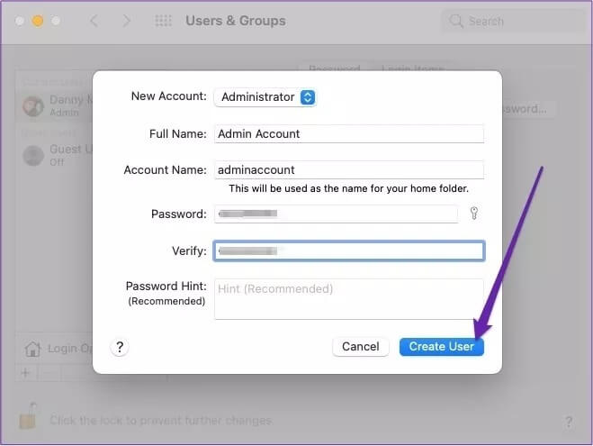 create-user-filled-details_4d470f76dc99e18ad75087b1b8410ea9 كيفية إضافة أو إزالة المسؤولين على Mac