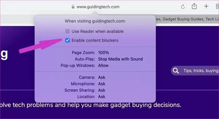 disable-content-blocker-in-safari_935adec67b324b146ff212ec4c69054f أفضل الطرق لإصلاح مشكة عدم عثور متصفح Safari على خادم على Mac