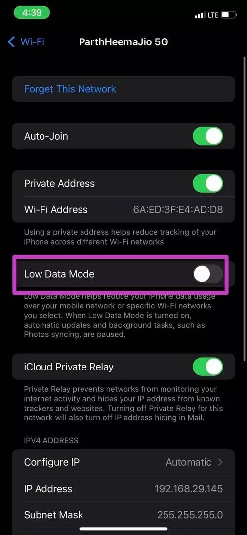 disable-low-data-mode_40dd5eab97016030a3870d712fd9ef0f 8 أفضل الطرق لإصلاح عدم قدرة iPhone Wi-Fi على الانضمام إلى الشبكة