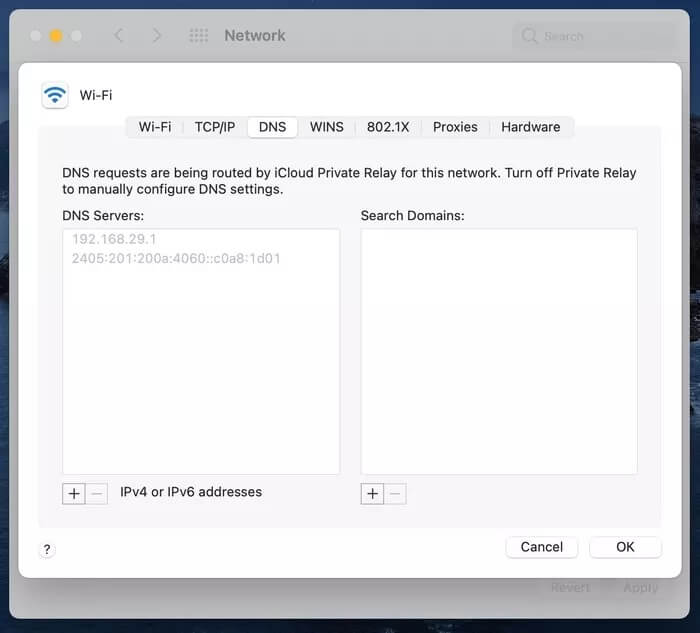 dns-menu-in-mac_935adec67b324b146ff212ec4c69054f أفضل الطرق لإصلاح مشكة عدم عثور متصفح Safari على خادم على Mac