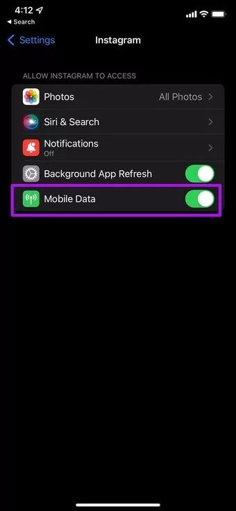 enable-instagram-mobile-data_7c4a12eb7455b3a1ce1ef1cadcf29289 8 أفضل الطرق لإصلاح مشكلة عدم تمكن Instagram من تحديث التغذية