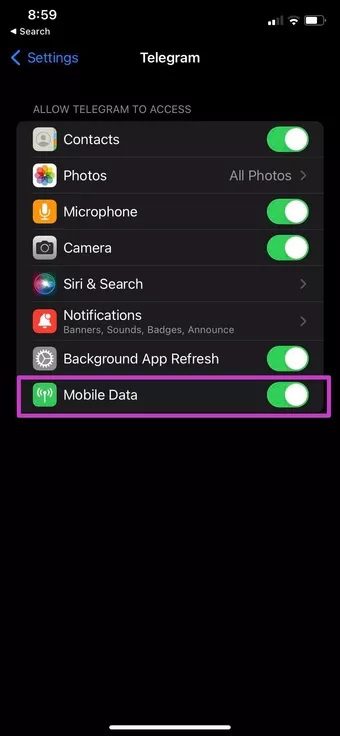 enable-mobile-data_2021-09-24-154134_7c4a12eb7455b3a1ce1ef1cadcf29289 أفضل 10 طرق لإصلاح عدم رنين مكالمات Telegram على iPhone