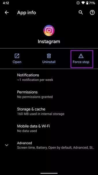 force-stop-instagram_7c4a12eb7455b3a1ce1ef1cadcf29289 8 أفضل الطرق لإصلاح مشكلة عدم تمكن Instagram من تحديث التغذية