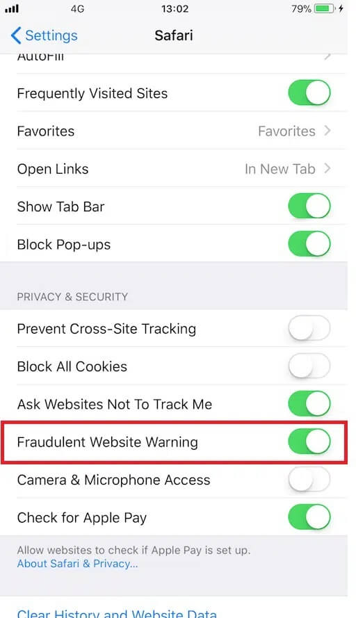 fraudulent-website-warning-Safari-iphone كيفية تعطيل النوافذ المنبثقة في Safari على iPhone