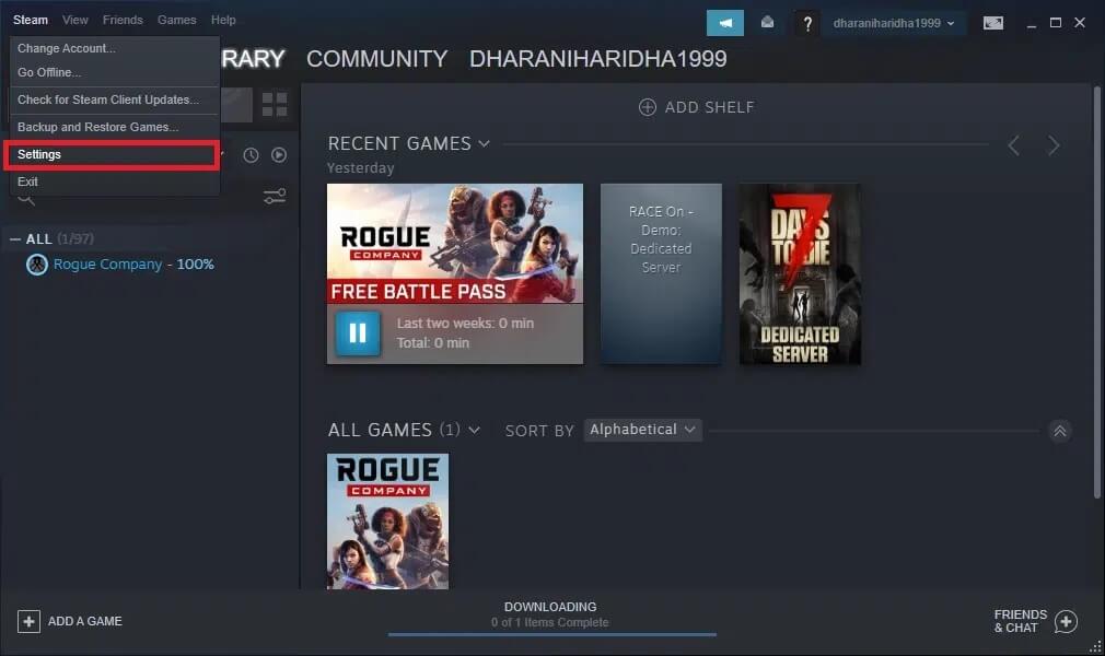 from-the-options-that-drop-down-click-on-settings كيفية إصلاح Steam لا يقوم بتحميل الألعاب