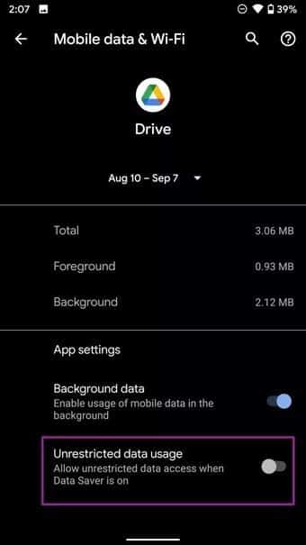 give-unrestricted-data-usage-to-google-drive_7c4a12eb7455b3a1ce1ef1cadcf29289 أفضل 8 طرق لإصلاح تحميل Google Drive غير المكتمل على Android