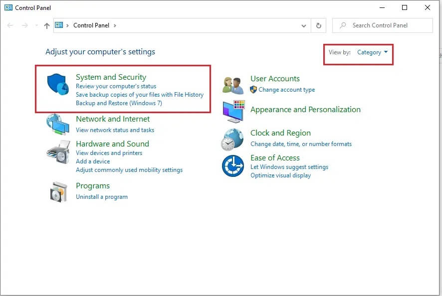 go-to-the-system-and-security-section كيفية إصلاح رمز الخطأ 0x80004005