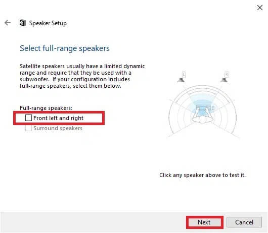 here-uncheck-the-box-front-left-and-right-under-f إصلاح استمرار انقطاع الصوت في نظام التشغيل Windows 10