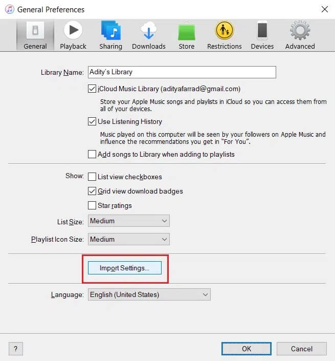 itunes-import-settings كيفية نقل الموسيقى من القرص المضغوط إلى iPhone