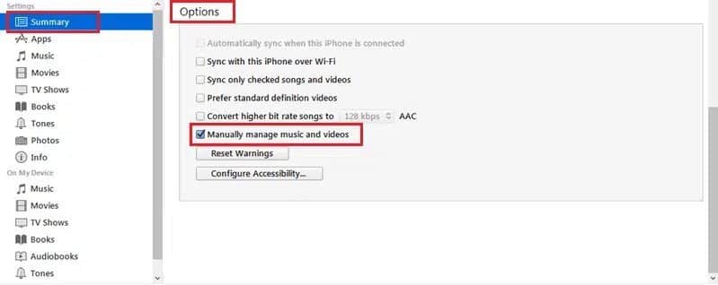 itunes-manually-manage-music-and-videos كيفية نقل قائمة التشغيل من iPhone إلى iTunes